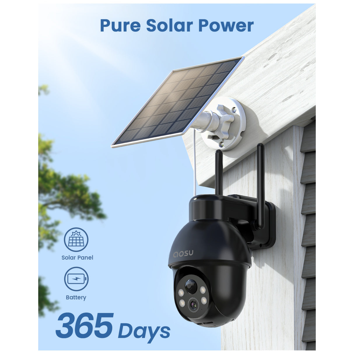 Aosu 5MP Outdoor Security Camera with Solar Panel