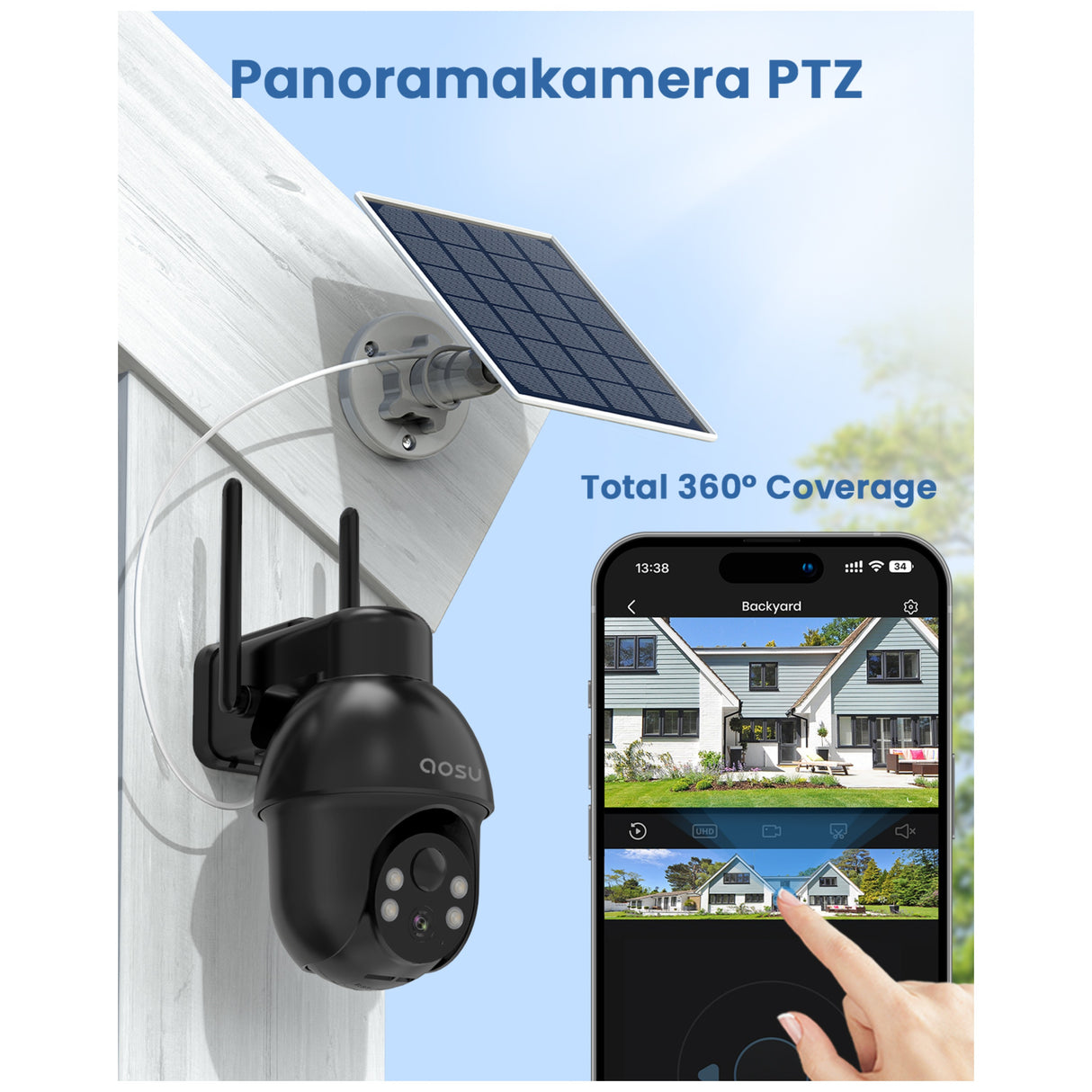 Aosu 5MP Outdoor Security Camera with Solar Panel