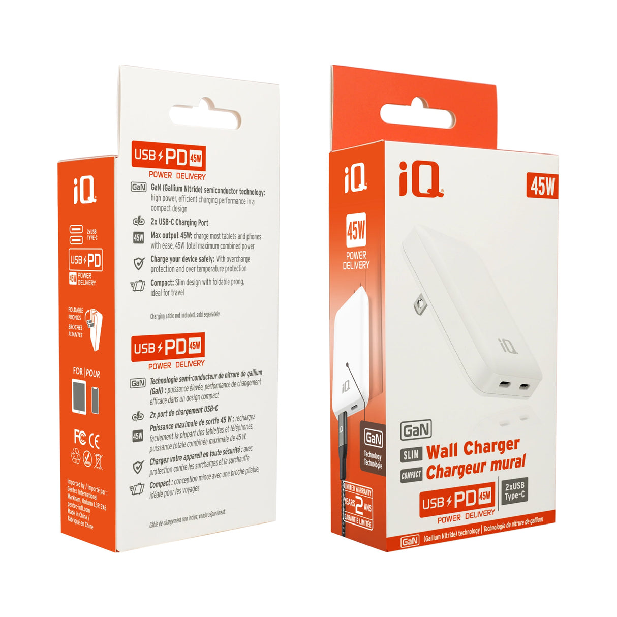 iQ PD45W GaN Slim Wall Charger with Dual USB-C Ports