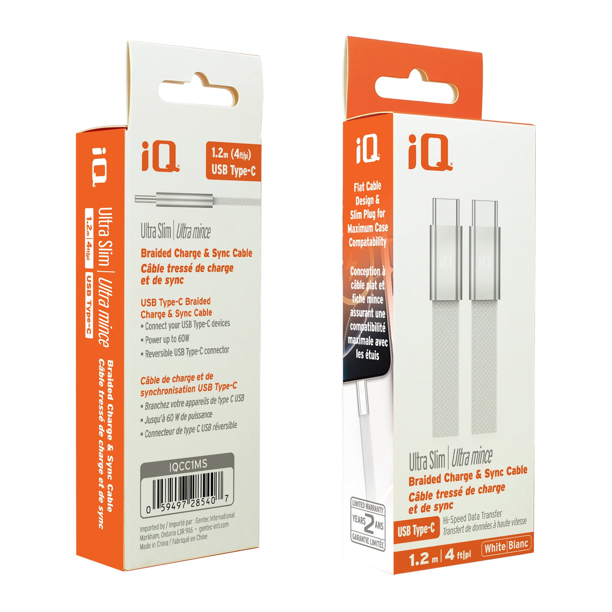 iQ Ultra Slim USB Type-C to Type-C Cable - Braided - 1.2m/4ft