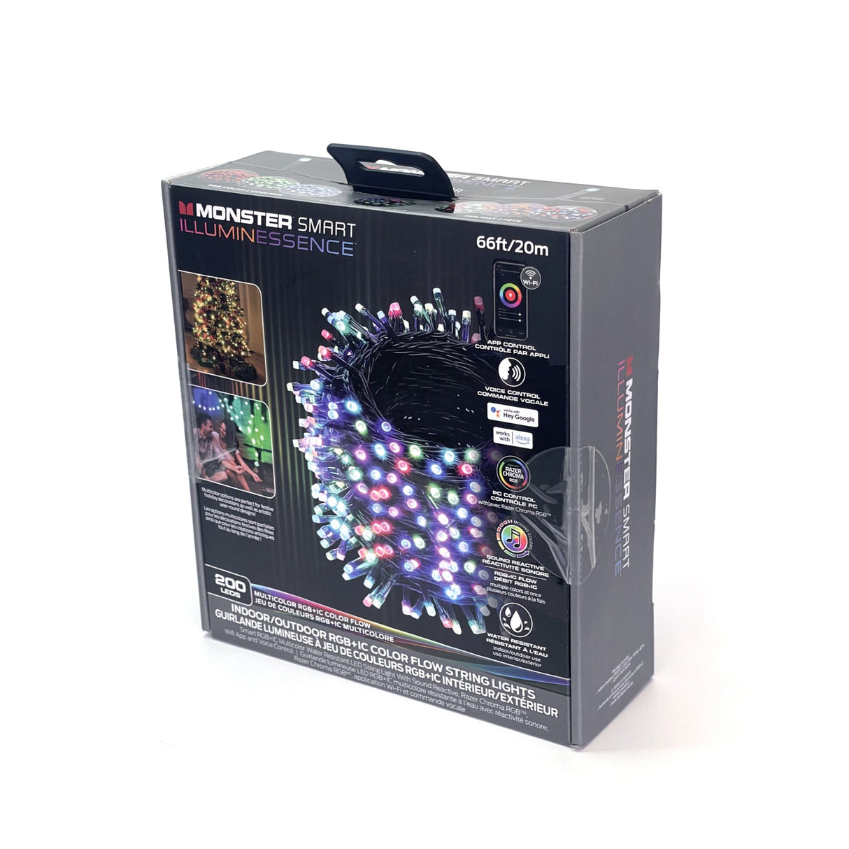 Monster Smart Illuminessence Indoor/Outdoor RGB+IC Color Flow String Lights – 66ft / 20m, 200 LEDs